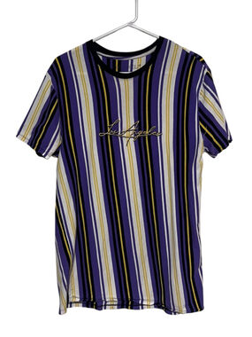 Vox Populi For The People T-Shirt Mens Large LA Embroidered Stripe Lakers Colors